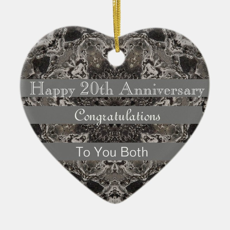 Twentieth Wedding Anniversary Platinum  Heart Ceramic Ornament