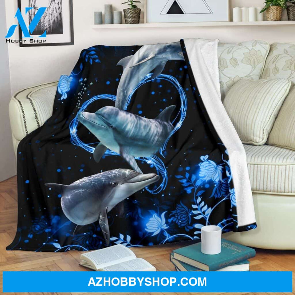 Twinkling blue heart Dolphin Fleece Blanket