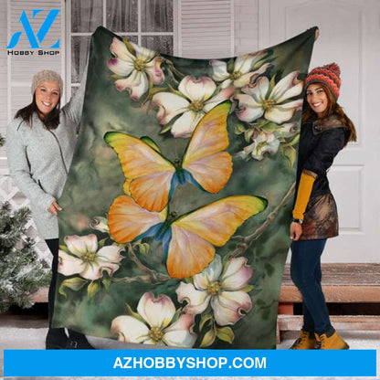 Two Butterflys Color Art Fleece Blanket - Quilt Blanket,