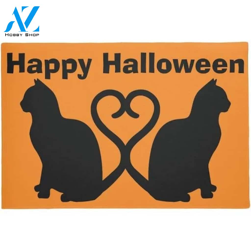 Two Cats Happy Halloween Doormat Welcome Mat Housewarming Gift Home Decor Funny Doormat Gift For Cat Lovers Gift For Couple