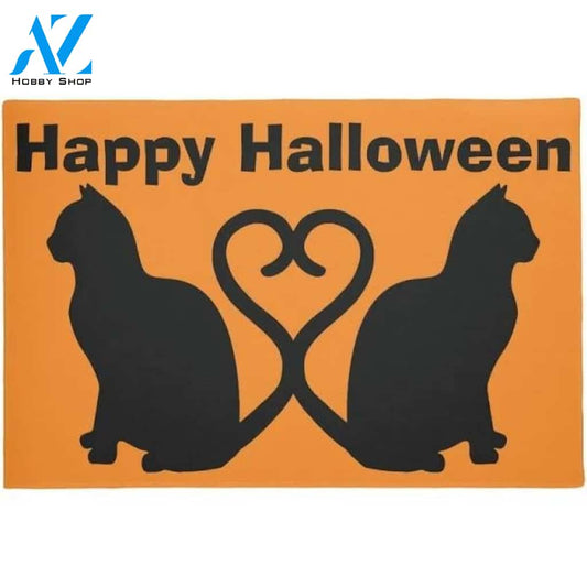 Two Cats Happy Halloween Doormat Welcome Mat Housewarming Gift Home Decor Funny Doormat Gift For Cat Lovers Gift For Couple