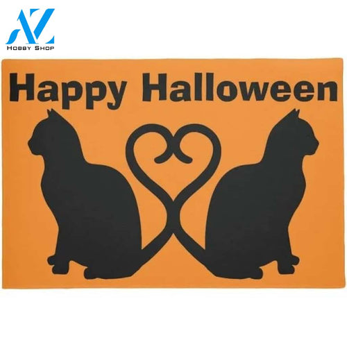 Two Cats Happy Halloween Doormat Welcome Mat Housewarming Gift Home Decor Funny Doormat Gift For Cat Lovers Gift For Couple