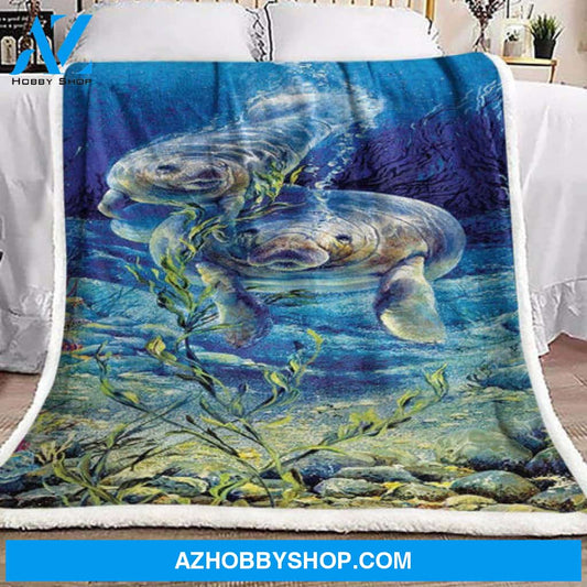 Two Manatees Sea Fleece Blanket