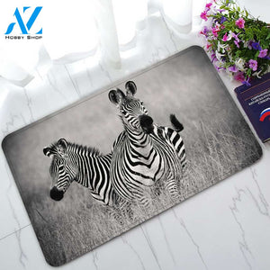 Two Zebras In Black And White Indoor and Outdoor Doormat Welcome Mat House Warming Gift Home Decor Funny Doormat Gift Idea