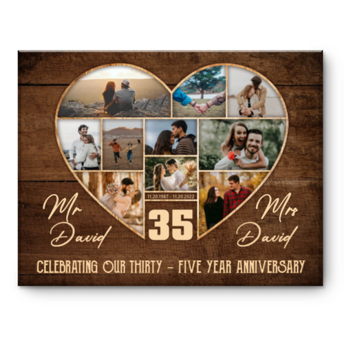 35th Wedding Anniversary Present, Gift For 35th Anniversary, Heart Shape Photo Collage