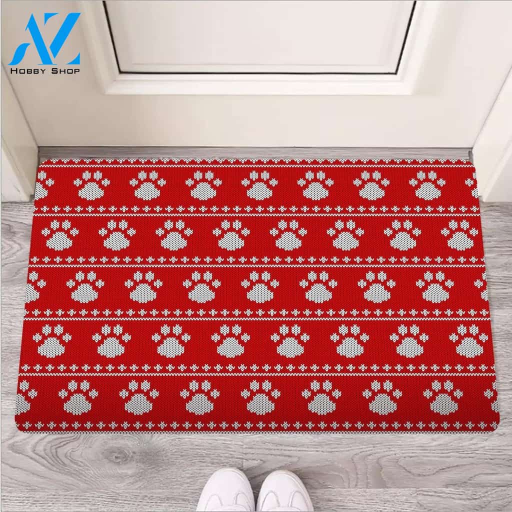 Ugly Christmas Paw Door Mat