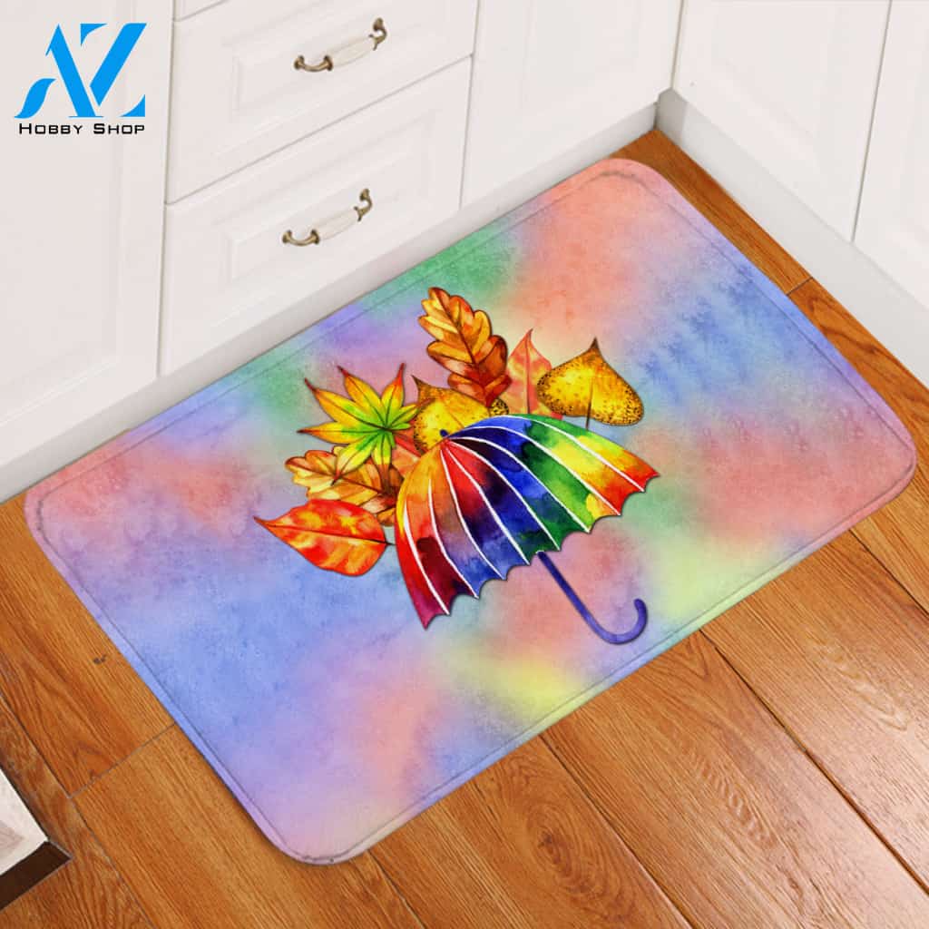 Umbrella Fall Leaves Door Mat