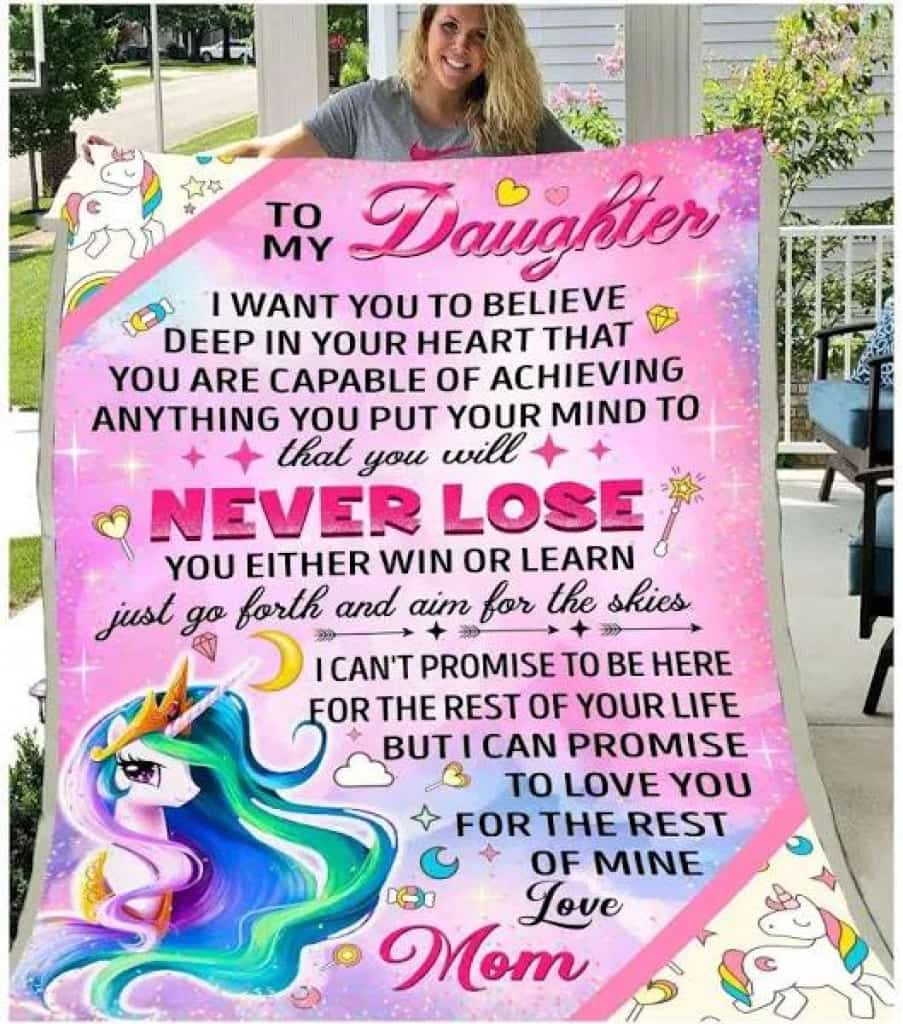 Unicorn Blanket Giving Daughter You Will Never Lose