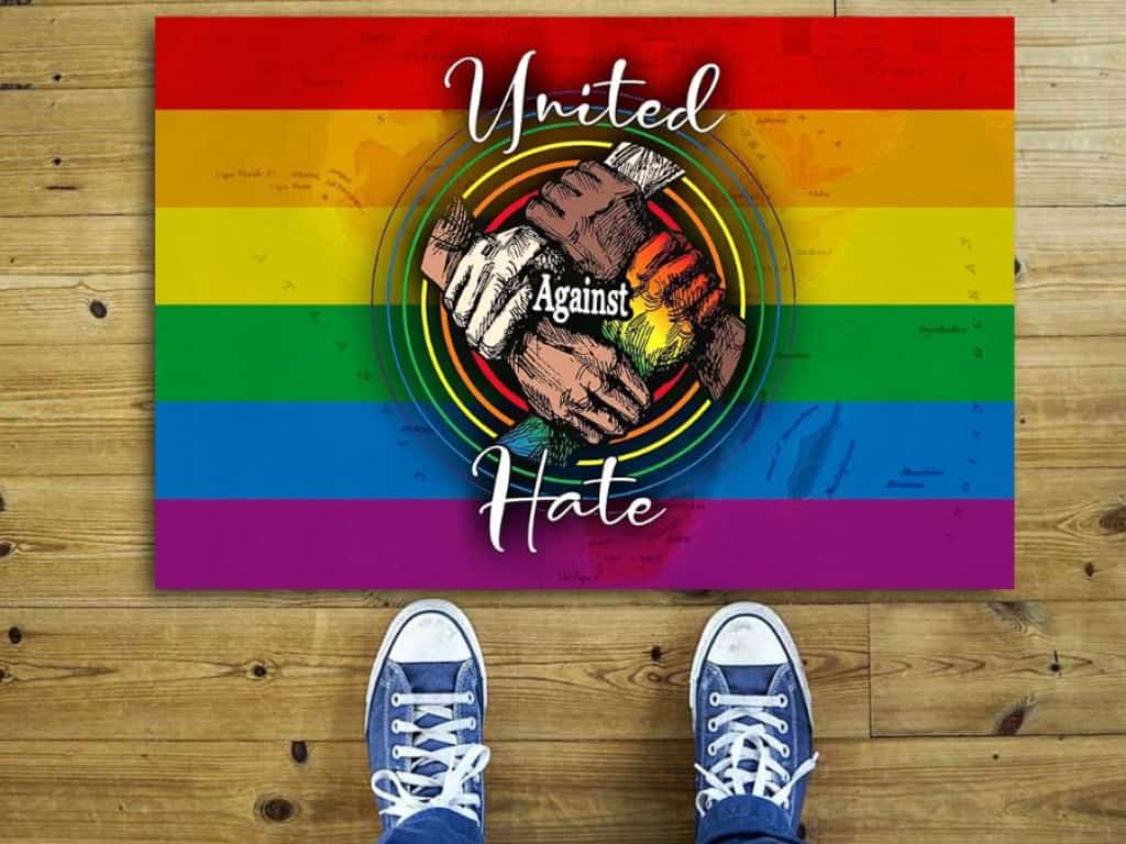United Against Hate LGBT Pride Black Equality Right Doormat NHD