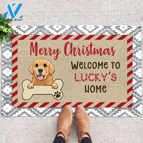 Upload Photo And Custom Name Dog Merry Christmas Doormat
