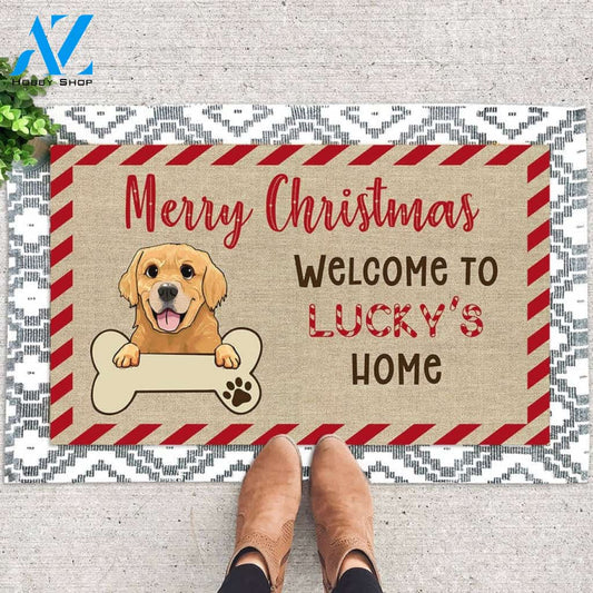 Upload Photo And Custom Name Dog Merry Christmas Doormat