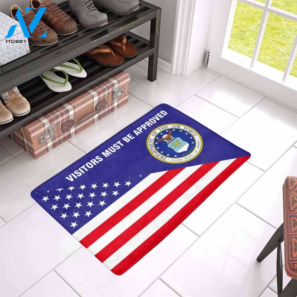 Us Flag And Us Air Force Logo - Visitors Must Be Approved Doormat | Welcome Mat | House Warming Gift