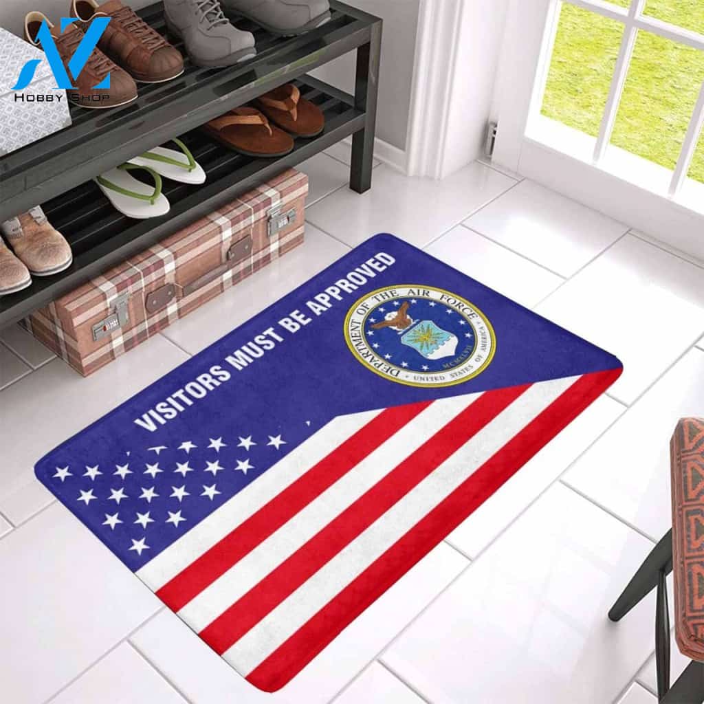Us Flag And Us Air Force Logo - Visitors Must Be Approved Doormat | Welcome Mat | House Warming Gift