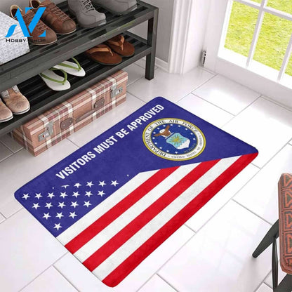 Us Flag And Us Air Force Logo - Visitors Must Be Approved Doormat | Welcome Mat | House Warming Gift