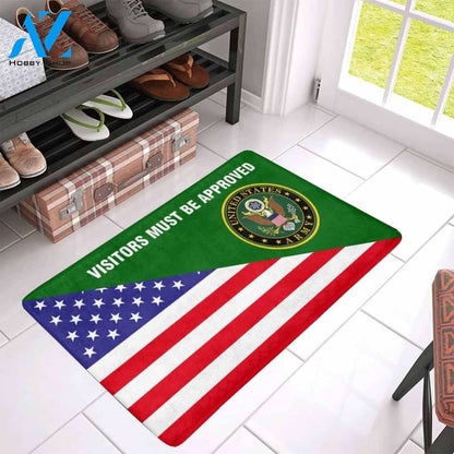 Us Flag And Army Logo - Visitors Must Be Approved Doormat | Welcome Mat | House Warming Gift