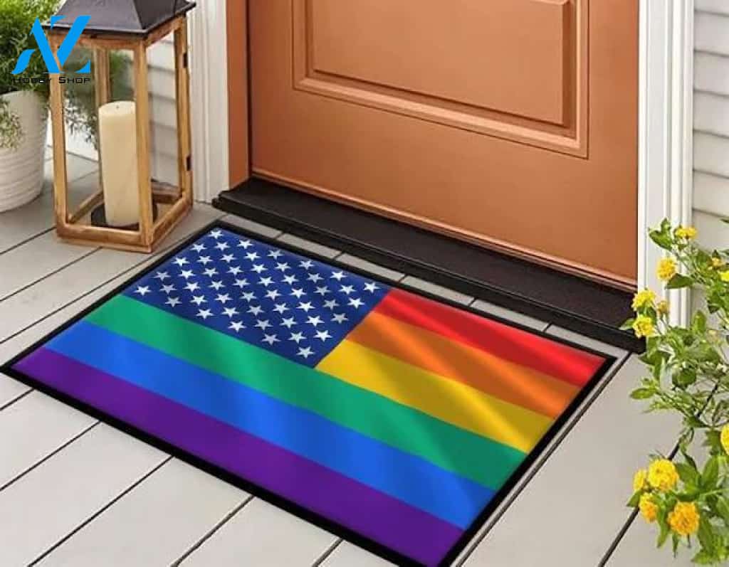 US Rainbow Gay Pride Flag Doormat Rug