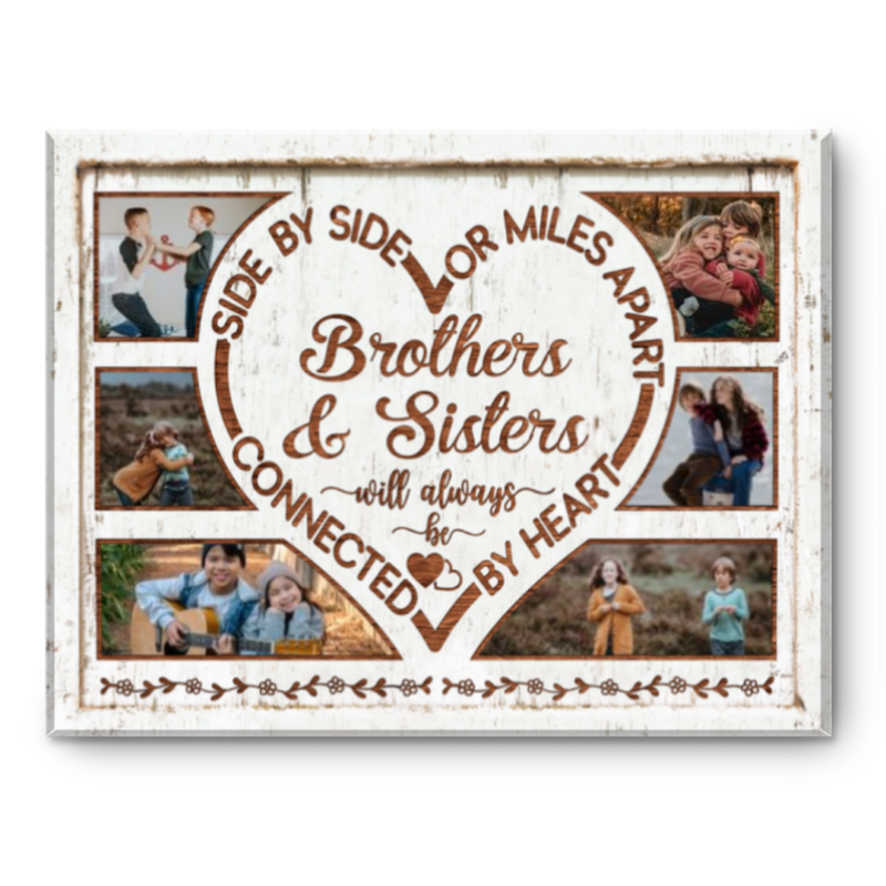 Brother & Sister Photo Collage, Brother And Sister Gift, Side By Side Or Miles Apart Canvas