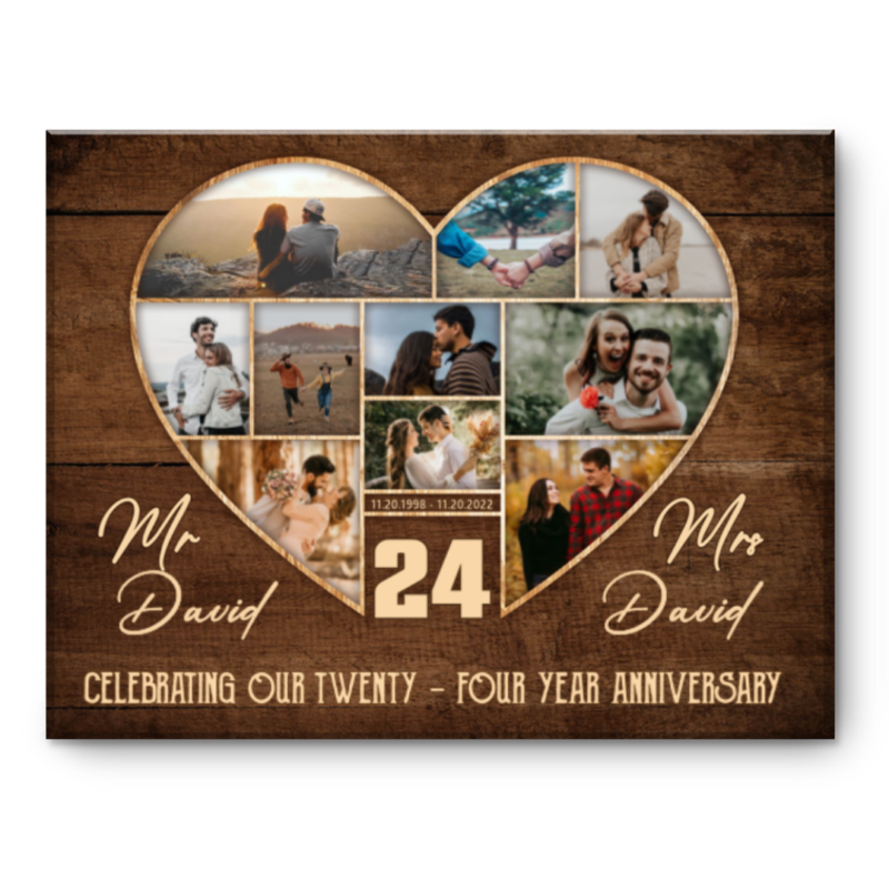 24th Wedding Anniversary Present, Gift For 24th Anniversary, Heart Shape Photo Collage