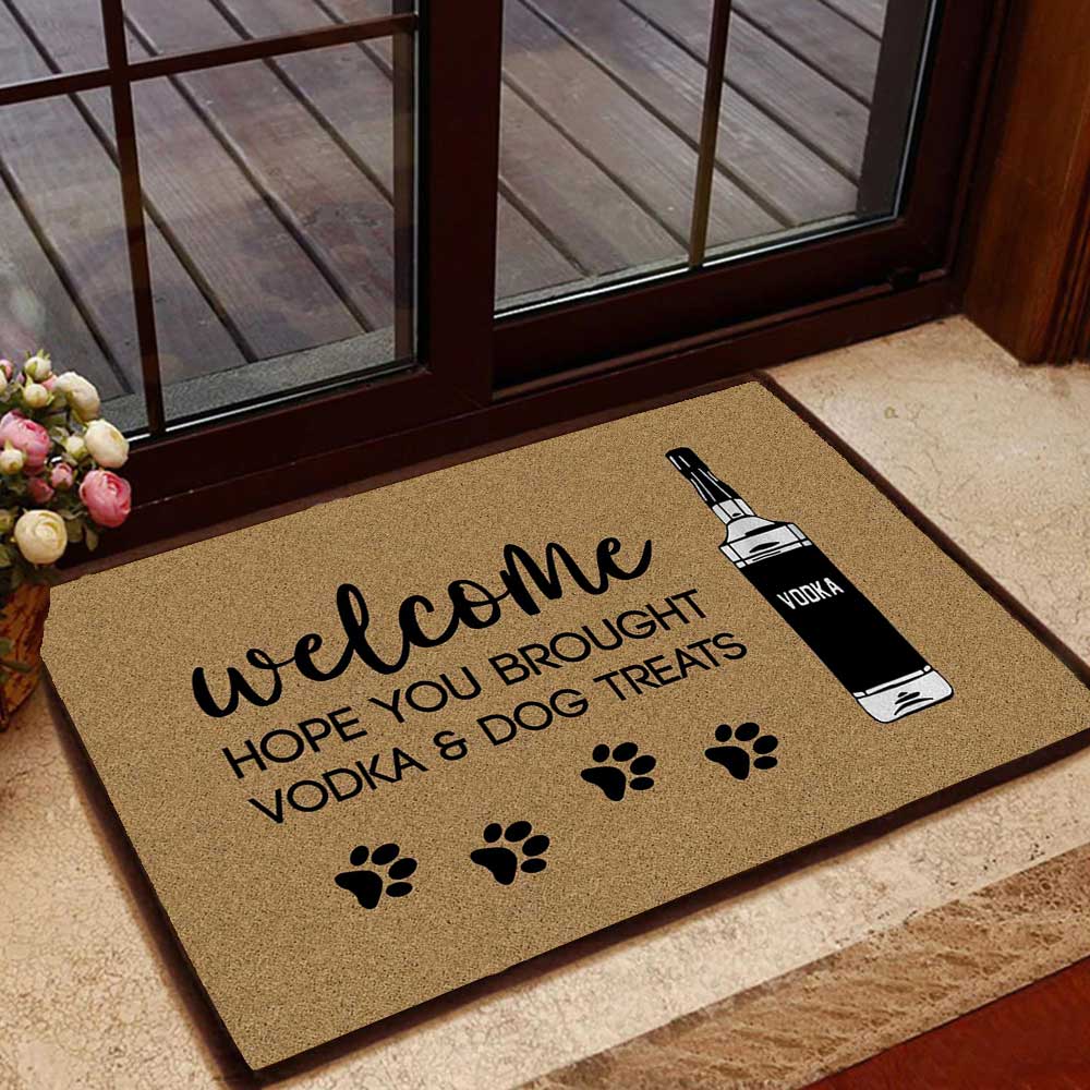 Hope You Brought Vodka and Dog Treats Doormat | Colorful | Size 8x27'' 24x36''