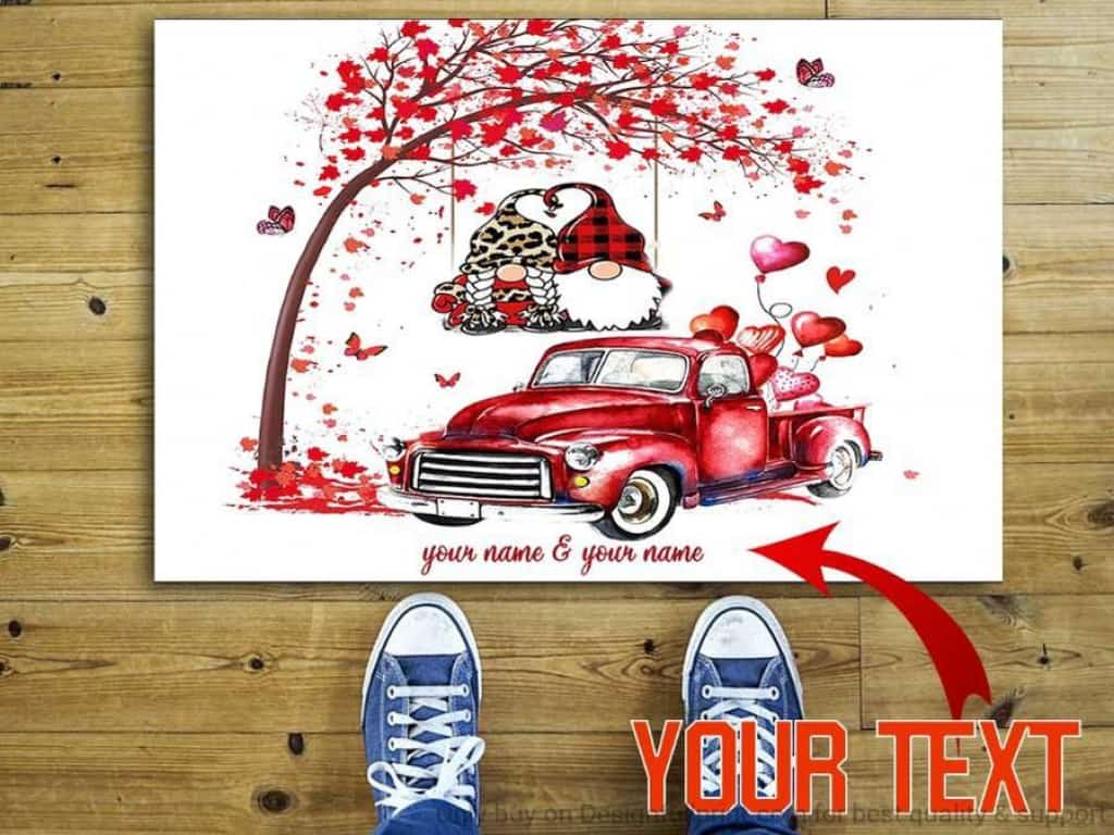 Valentine Gift Ideas Couple Gnome Love Personalized Non-Slip Rubber Backing Doormat Valentine Non-Slip Rubber Backing Doormat Valentine Gnomes