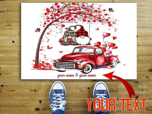 Valentine Gift Ideas Couple Gnome Love Personalized Non-Slip Rubber Backing Doormat Valentine Non-Slip Rubber Backing Doormat Valentine Gnomes