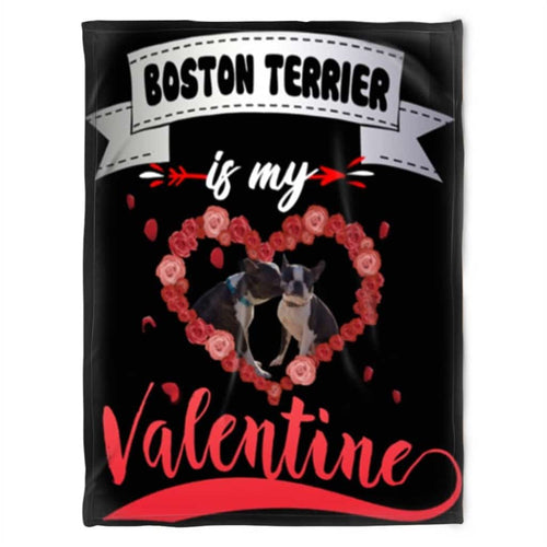 Valentine's Day Boston Terrier My Valentine ,Dog Couple Fleece Blanket Home Decor Bedding Couch Sofa Soft And Comfy Cozy