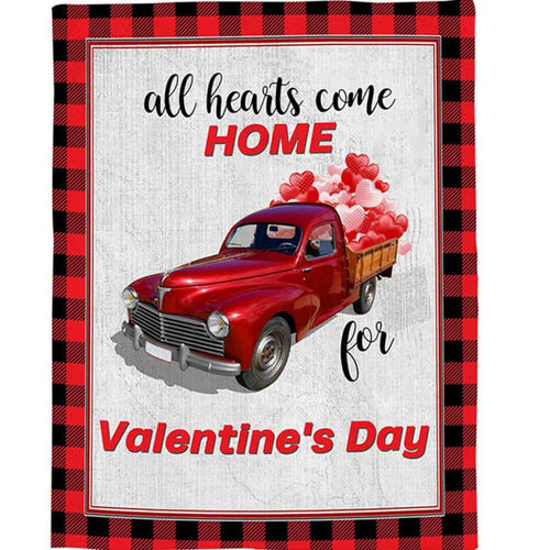 Valentine's Day Come Home Plaid Love Red Truck Fleece Blanket Home Decor Bedding Couch Sofa Soft And Comfy Cozy