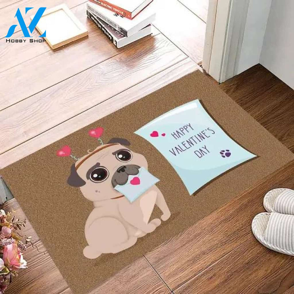 Valentines Day Doormat Cute Dog Happy Valentines Day Valentine Doormat Warm House Gift Welcome Mat Gift for Friend Family