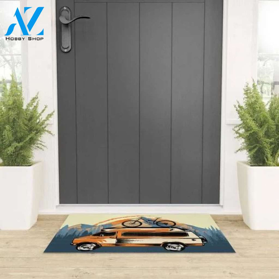 Van and Bicycle Vehicle Doormat Indoor And Outdoor Mat Entrance Rug Sweet Home Decor Housewarming Gift Gift For Van Lovers Gift for Friend Family Birthday New Home