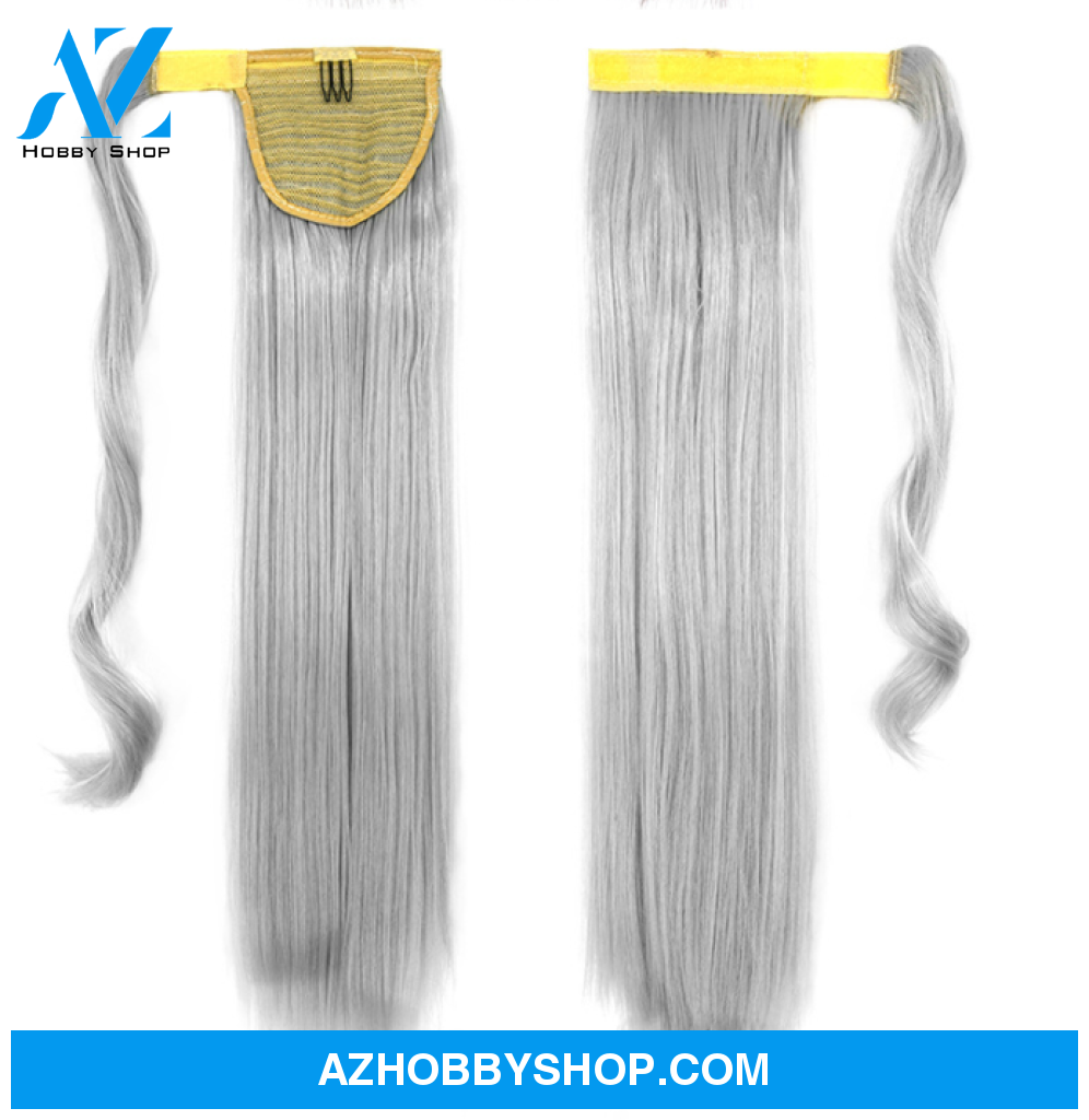 Velcro Wig Ponytail Straight Invisible Hair Extension Slivergrey