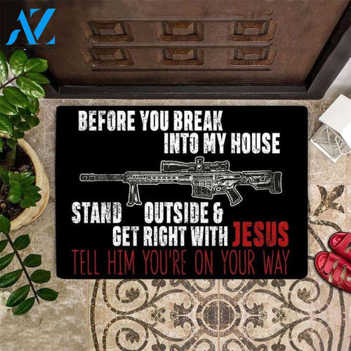 Veteran Welcome Rug, Veteran Doormat, Before You Break Into My House, Stay Outside With Jesus Doormat, Welcome Mat