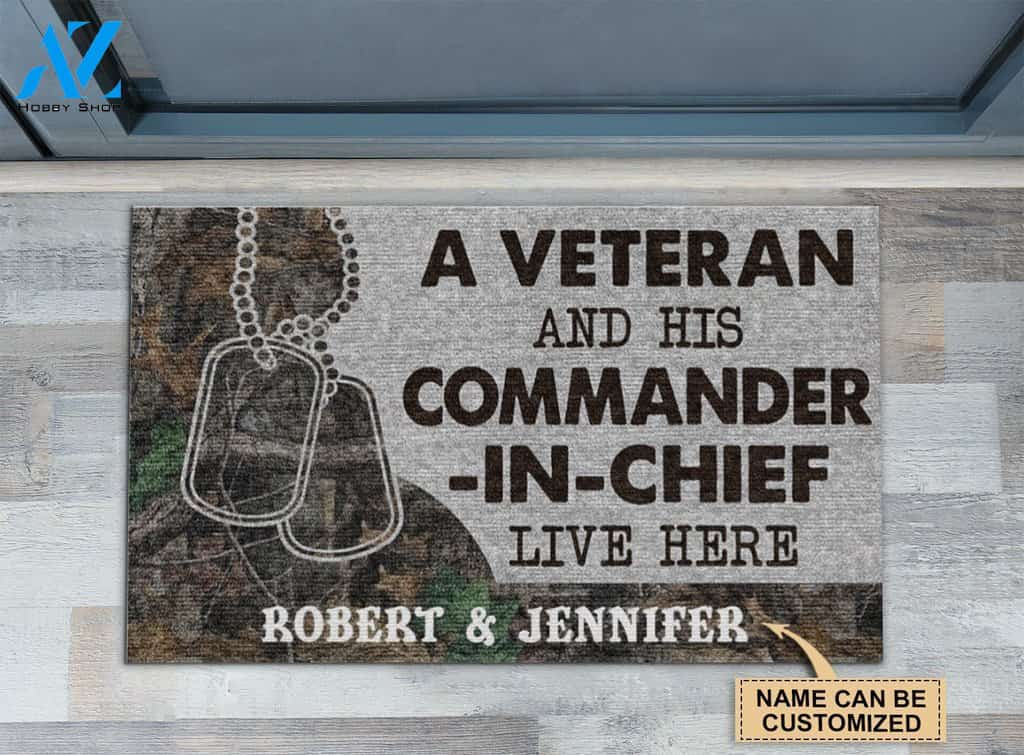 Veteran Camo Couple Live Here Custom Doormat | Welcome Mat | House Warming Gift