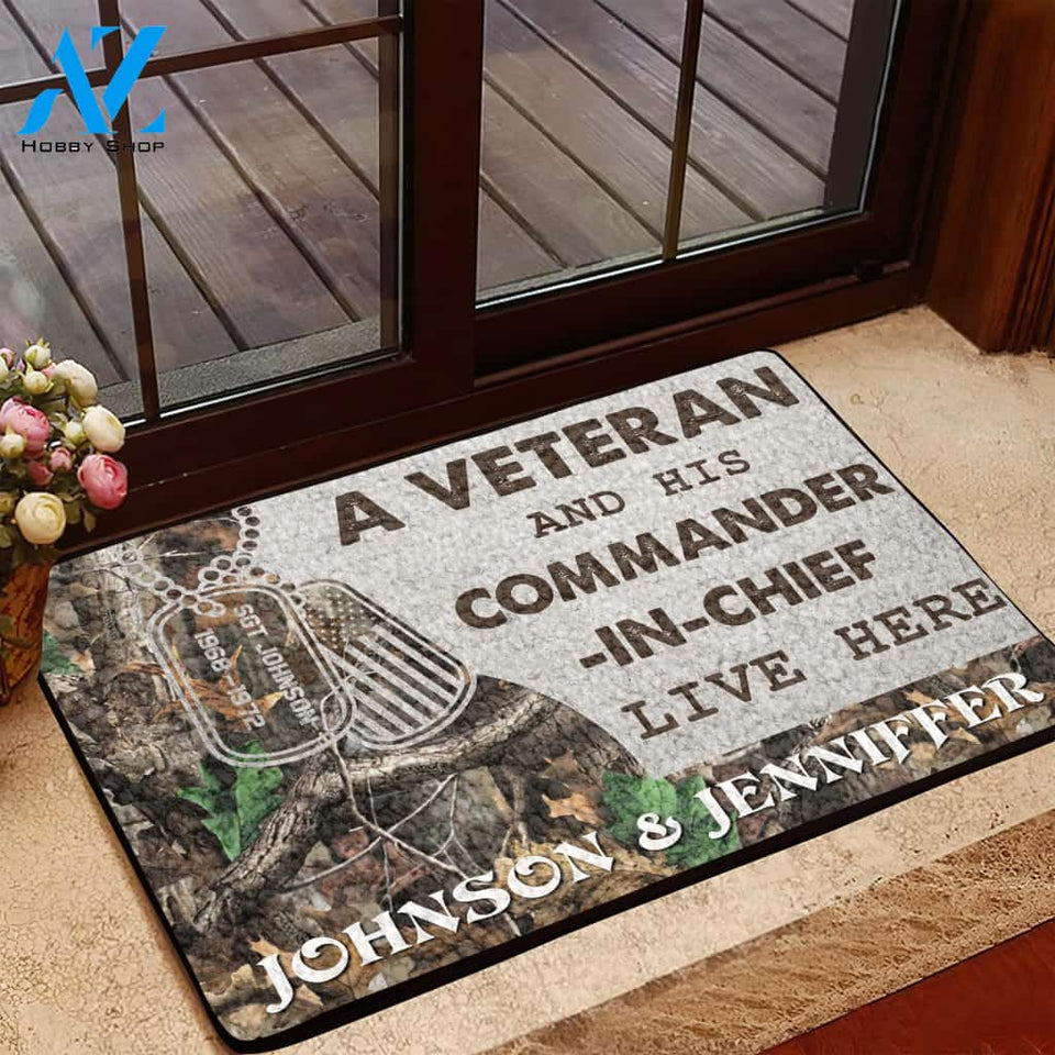 Veteran Camo Couple Live Here Doormat, Custom Veteran Doormat