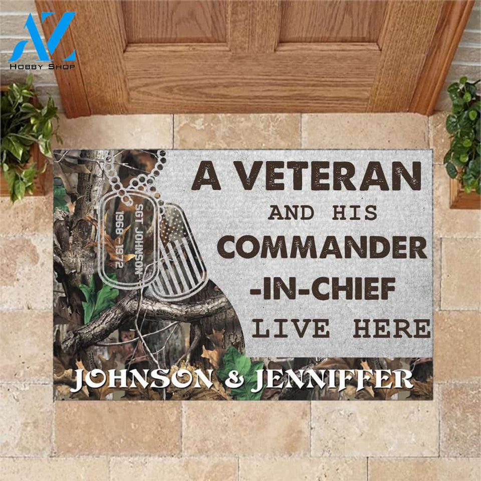 Veteran Camo Couple Live Here Doormat, Custom Veteran Doormat