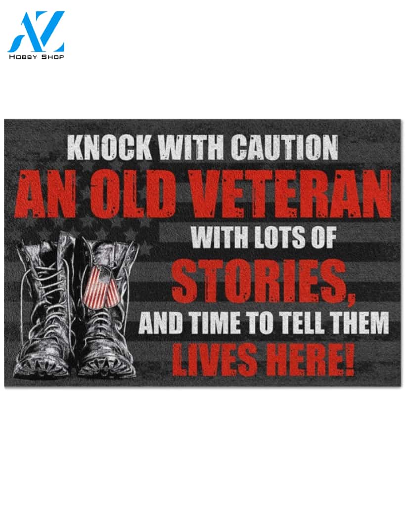 Veteran Knock With Caution Indoor And Outdoor Doormat Warm House Gift Welcome Mat Boots Gift For Veteran