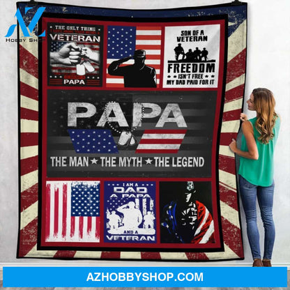 Veteran Papa Fleece Blanket The Man The Myth The Legend Great Customized Gift For Birthday Christmas Thanksgiving Father's Day