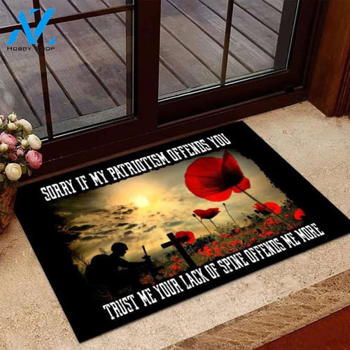 Veteran - Sorry If My Patriotism Offends You Poppy Flower Indoor and Outdoor Doormat Warm House Gift Welcome Mat Gift for Friend Family