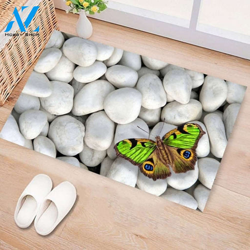 Viceroy Butterfly Green Color With Cobblestone Doormat Rug Housewarming Gift Family Welcome Doormat Gift for Friend Family Birthday Gift Home Decor Warm House Gift Welcome Mat