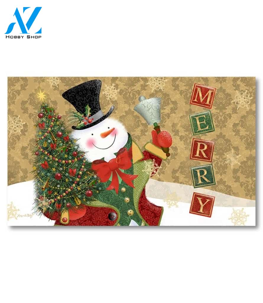 Victorian Merry Snowman Doormat - 18" x 30"