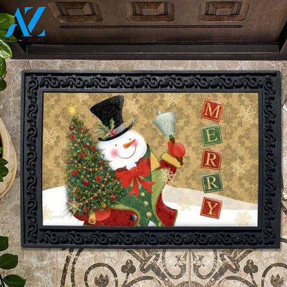 Victorian Merry Snowman Doormat - 18" x 30"