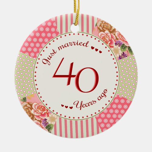 Victorian Quilt 40Th Anniversary Christmas Gifts Ceramic Ornament