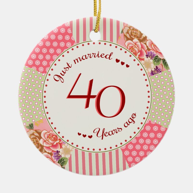 Victorian Quilt 40Th Anniversary Christmas Gifts Ceramic Ornament
