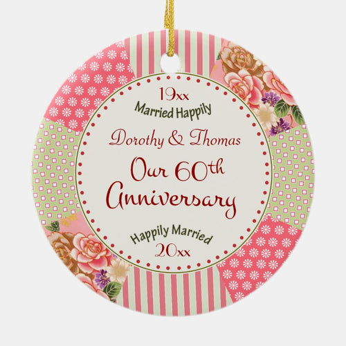 Victorian Quilt 60Th Anniversary Christmas Gifts Ceramic Ornament