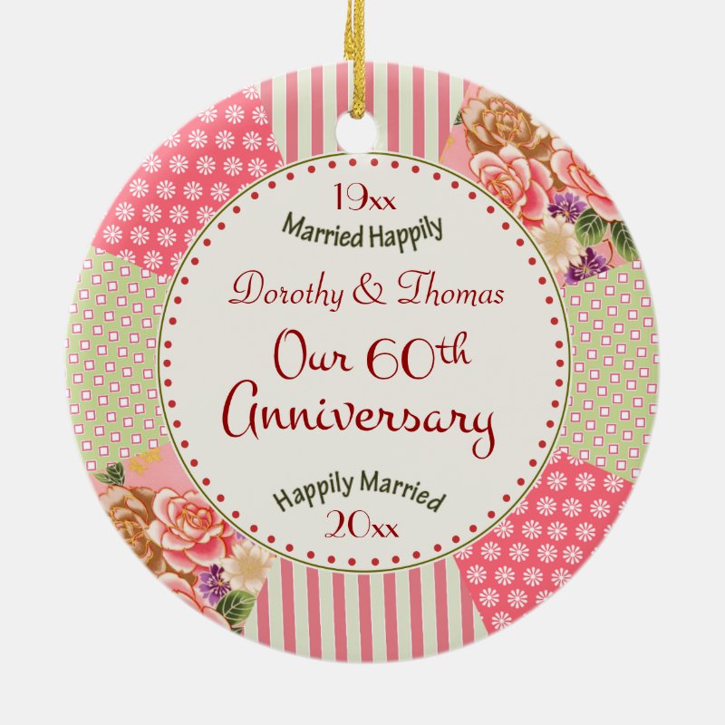 Victorian Quilt 60Th Anniversary Christmas Gifts Ceramic Ornament