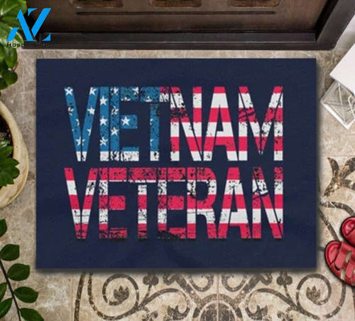 Vietnam Veteran With U.S Flag Indoor And Outdoor Doormat Home Decor Housewarming Welcome Mat Gift For Friend, Family