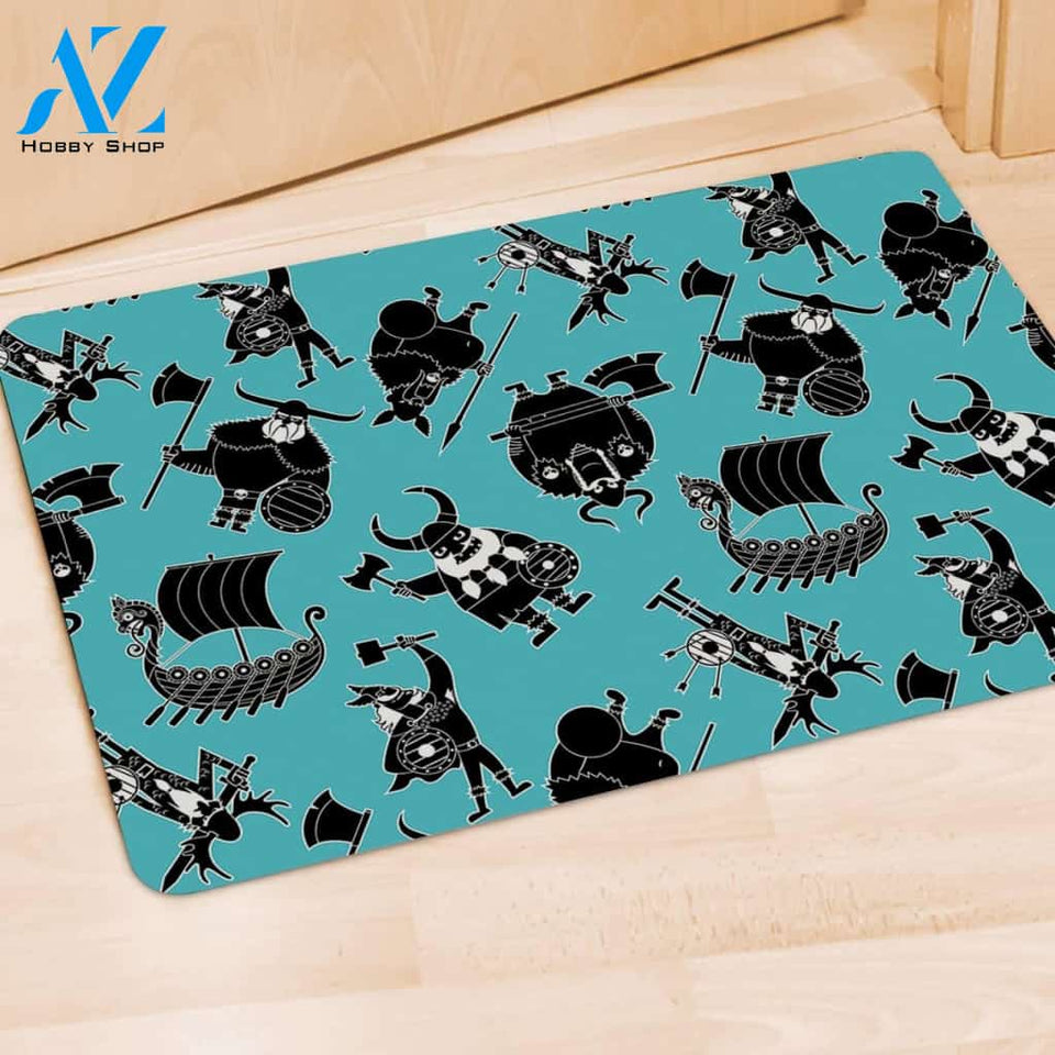 Viking Cartoon Silhouette Door Mat