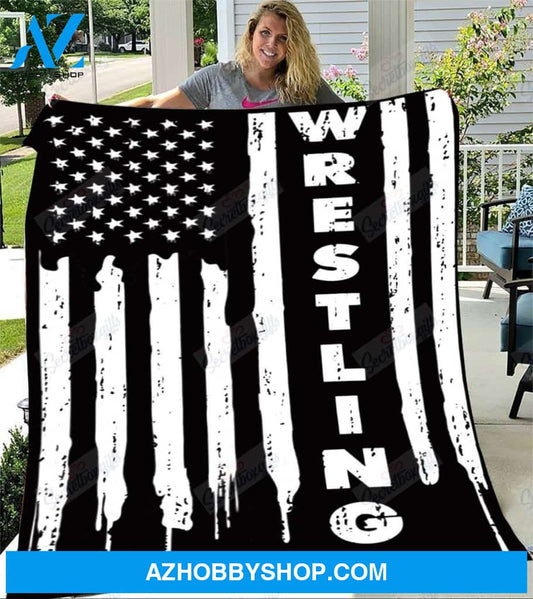 Vintage American Flag Wrestling Fleece Blanket Home Decor Bedding Couch Sofa Soft And Comfy Cozy Wrestling Lovers Gift, Gift For Friend Family
