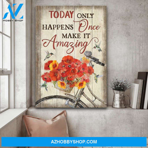 Vintage bicycle with flower in basket - Today only happens once make it amazing - Jesus Portrait Canvas Prints, Wall Art
