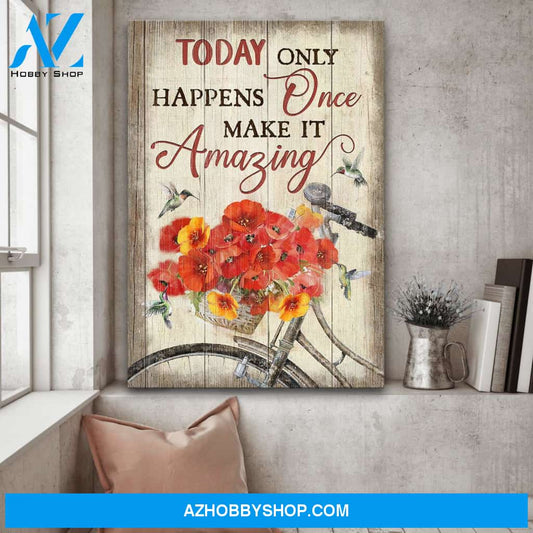 Vintage bicycle with flower in basket - Today only happens once make it amazing - Jesus Portrait Canvas Prints, Wall Art