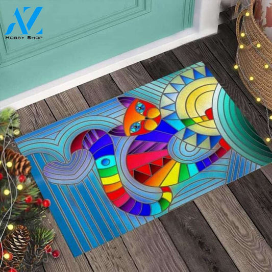 Vintage Colorful Cat Doormat, Cat Lover Gift, Cute Pet Owner Rugs Doormat Welcome Mat House Warming Gift Home Decor Gift for Cat Lovers Funny Doormat Gift Idea